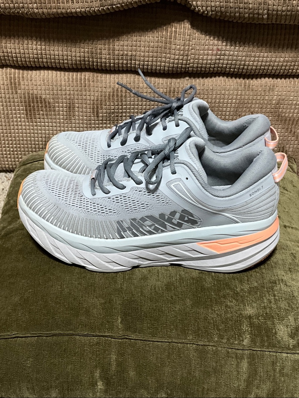 Hoka Women's Light Gray Running Shoes with Peach Accents